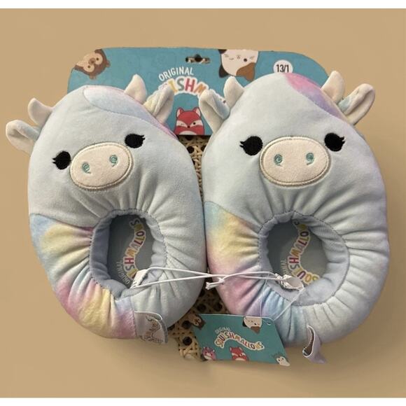 Original Squishmallows Kids Slippers 13/1 Unicorn Pastel Tie Dye Plush Jazwares - Picture 1 of 8